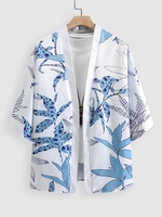 Floral and Geometry Pattern Beach Kimono Cardigan L White