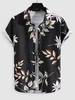 Floral and Leaf Print Summer Short Sleeve Shirt Xxl Black