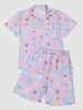 Floral Check Print Shirt And Shorts Two Piece Set Xl Pig pink