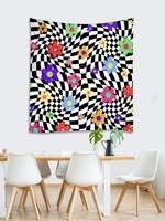 Floral Checkered Print Wall Hanging Tapestry