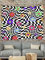 Floral Checkered Print Wall Hanging Tapestry