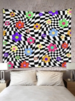 Floral Checkered Print Wall Hanging Tapestry