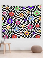 Floral Checkered Print Wall Hanging Tapestry
