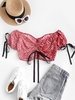 Floral Colorblock Cinched Puff Sleeve Crop Blouse Xl Red