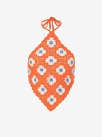 Floral Crochet Halter Tie Open Back Tank Top Orange