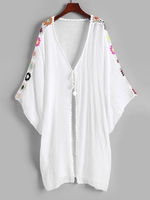 Floral Crochet Mid-Length Sun Protection Cover Up White