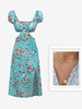Floral Cutout Slit Midi Sundress With Layered Disc Chain Necklace Light green