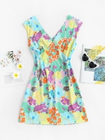 Floral Double V Mini Dress S