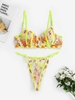 Floral Embroidered Bowknot Scalloped Lingerie Set M Green
