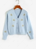 Floral Embroidered Button Up Cardigan Light blue