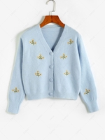 Floral Embroidered Button Up Cardigan Light blue