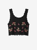 Floral Embroidered Crochet Crop Tank Top Black