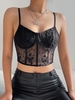 Floral Embroidered Lace Underwire Corset Camisole L Black