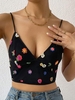 Floral Embroidered Mesh Overlay Bralette Top L Black