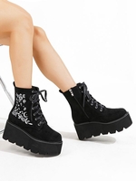 Floral Embroidered Platform Faux Suede Boots