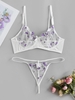 Floral Embroidered Sheer Mesh Underwire Lingerie Set L White