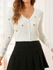 Floral Embroidered Single Breasted Cardigan S White