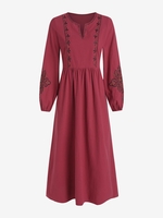 Floral Embroidered V Notched Maxi Dress M Deep red