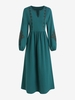 Floral Embroidered V Notched Maxi Dress S Deep green