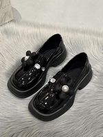 Floral Faux Pearls Rhinestones Decor Platform Loafers