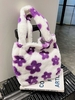 Floral Fluffy Faux Fur Shoulder Tote Bag