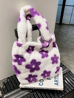 Floral Fluffy Faux Fur Shoulder Tote Bag