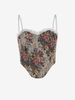 Floral Jacquard Lace Insert Corset Top M Multi a