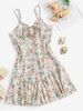 Floral Keyhole Smocked Ruffle Wide Leg Romper M White