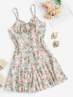 Floral Keyhole Smocked Ruffle Wide Leg Romper M White