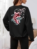 Floral Koi Fish Print Oriental Pullover Sweatshirt Xl Black