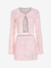 Floral Lace See Thru Mini Bodycon Skirt Set L Light pink