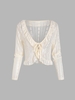 Floral Lace See Thru Ruffle Tie Front Blouse S Light coffee