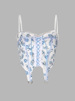 Floral Lace Trim Corset-style Cami Top L Multi a