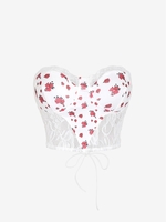 Floral Lace Up Lace Sheer Bandeau Crop Top L