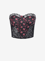 Floral Lace Up Lace Sheer Bandeau Crop Top S Black