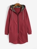 Floral Lining Zip Up Longline Thermal Lined Hoodie S Deep red