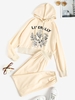 Floral LITERALLY Graphic Sweat Two Piece Set M Light coffee