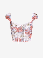 Floral Mesh Bustier Corset-style Lace Trim Top M