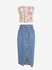 Floral Mesh Trim Corset Top With Slit Midi Denim Skirt Two Piece Set Light pink