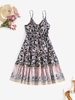 Floral Paisley Print Ruffle Surplice Sundress Xl Black