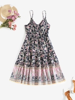 Floral Paisley Print Ruffle Surplice Sundress Xl Black