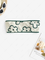 Floral Print Bandeau Bikini Top S Deep green