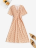 Floral Print Batwing Sleeve Smocked Empire Waist Dress M