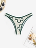 Floral Print Brazilian Bikini Bottom L Deep green