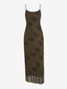 Floral Print Bungee Strap Mesh Overlay Dress L Deep coffee
