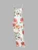 Floral Print Bungee Strap Midi Bodycon Dress M White