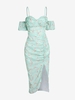 Floral Print Cold Shoulder Thigh Split Dress M Light green