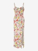 Floral Print Keyhole Slit Midi Dress L