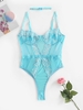 Flower Lace Bowknot Choker High Leg Lingerie Teddy S Light blue