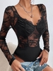 Flower Lace See Thru Cupped Bodysuit M Black